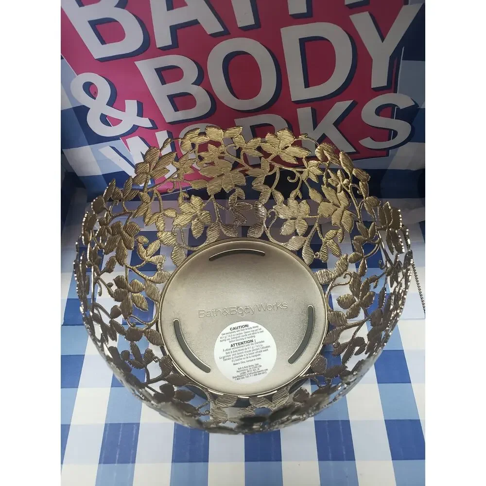 BBW Gold Leafy Vine Bowl Large 3 Wick Candle Holder Home Fragrance Decor